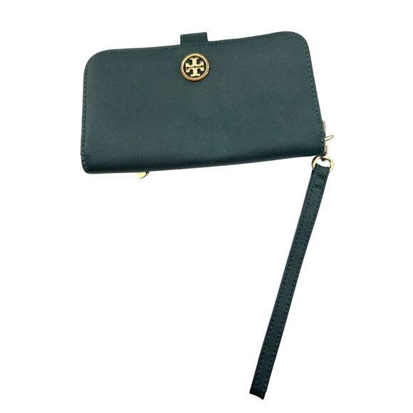 Tory Burch Deep Green Leather Bi-Fold Wallet Wristlet - Picture 5 of 16
